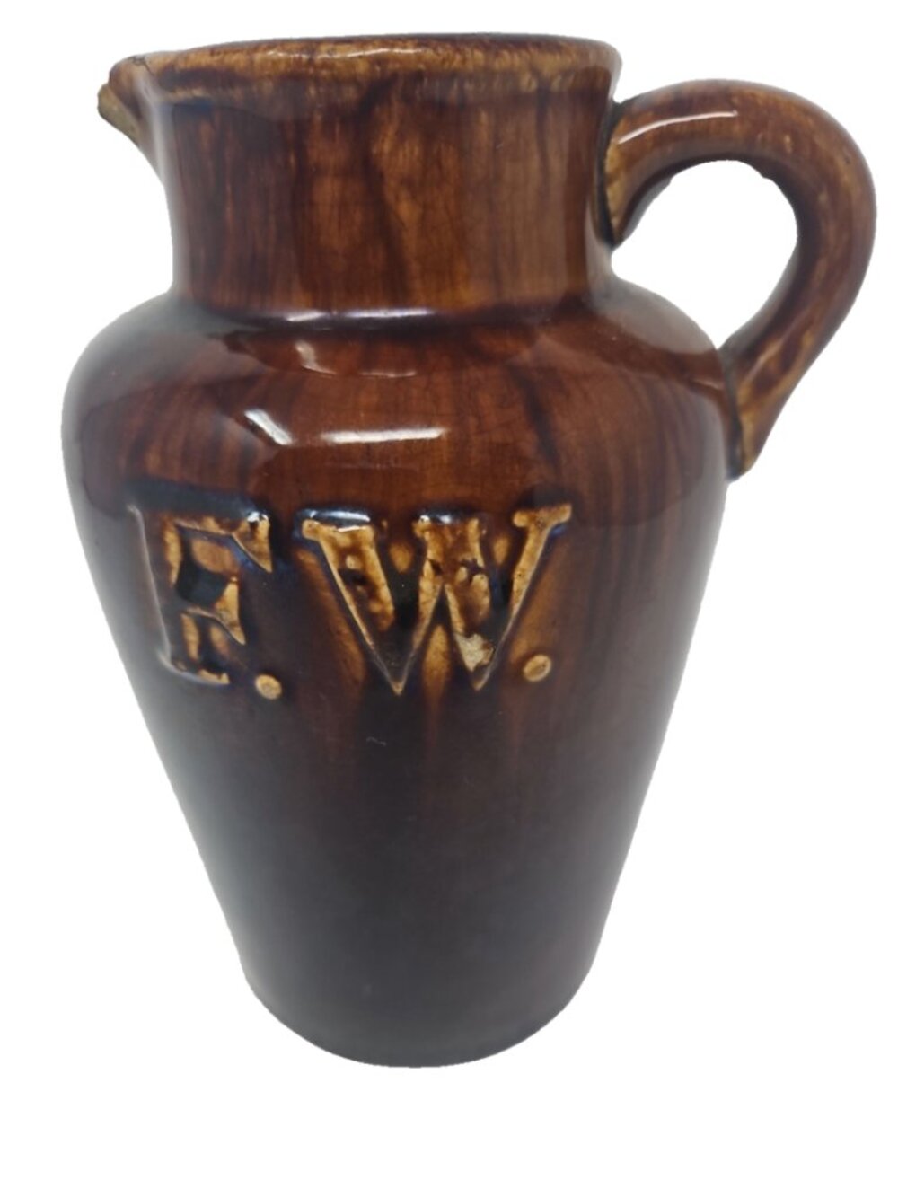 Rare Antique Frederick Weeks Brown Glaze Stoneware Syrup Pitcher Personalized